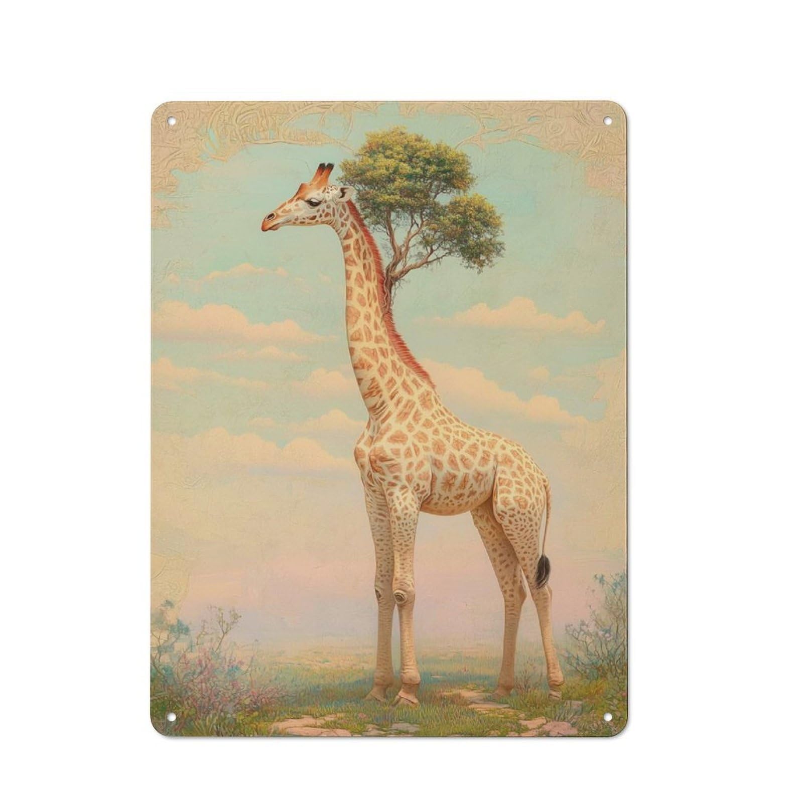 Junmoney Fantasy Giraffe Animal Shop Front Style Bistro Metal Sign 40X30cm, Cafe Wall Decor For Tea Room, Shop Wall Or Breakfast Area