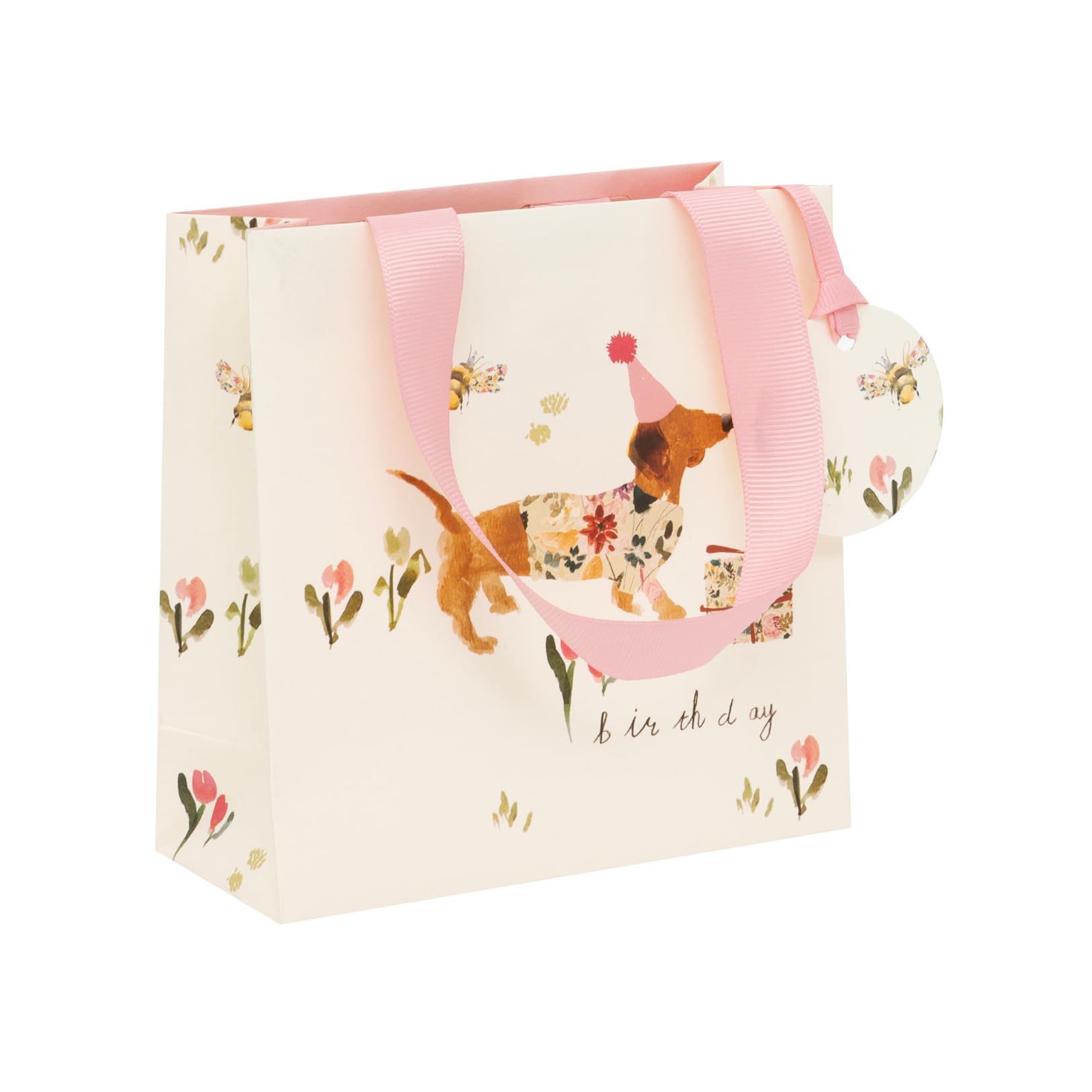 Glick Small Sausage Dog Floral Gift Bag, Luxury Recyclable Bag for Special Gifts, 14 x 14 x 6 cm, Ideal for Birthdays & Celebrations, Multi-Coloured โ image 1