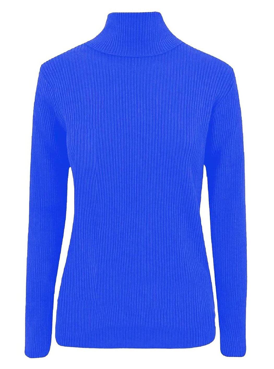 Fashion Fairies Women's Royal Blue Polo Turtle Neck Ribbed Jumper Long Sleeve High Polo Neck Top Winter Warm Sweater Formal Casual Wear Rib Knit Top ( Uk 12-14)