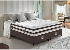 Cama Box Queen Colchão + Box 158x198 Molas Ensacadas Cama Inbox Relax Pillow Café