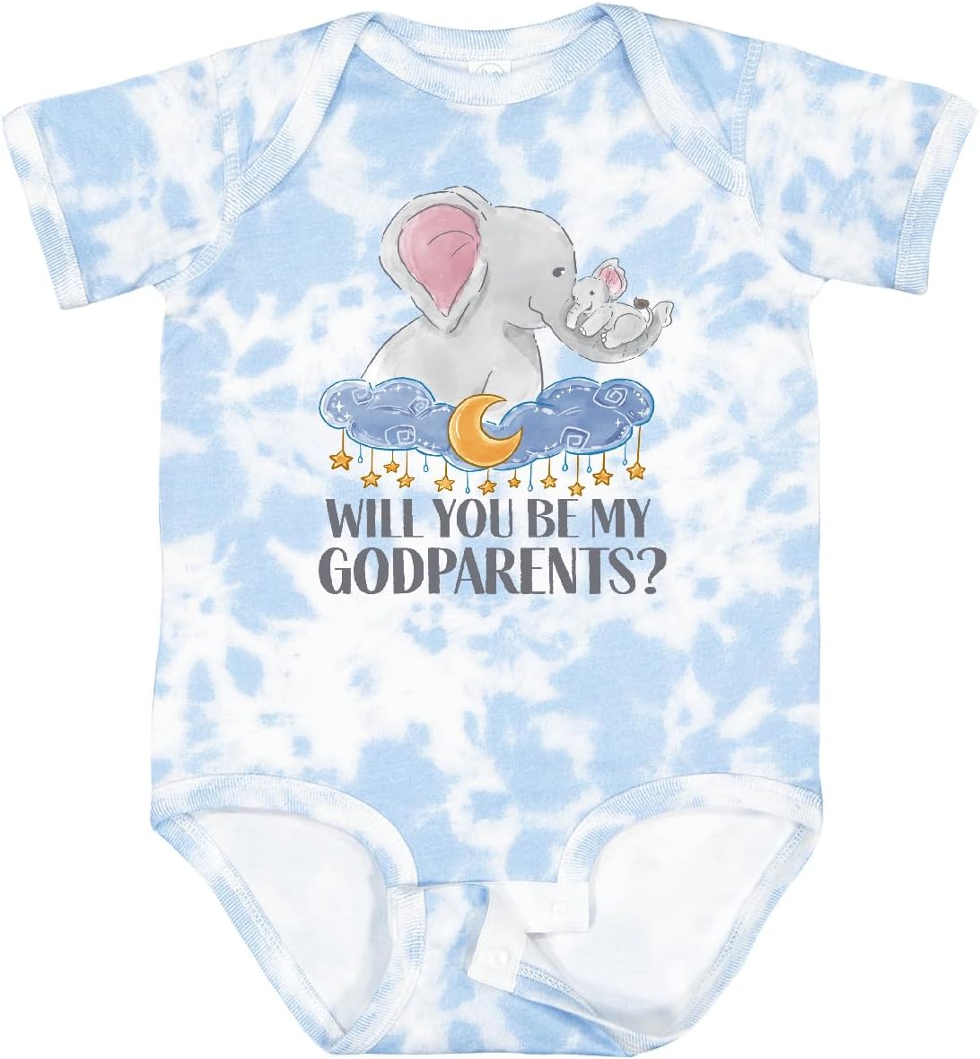 inktastic Will You Be My Godparents Cute Elephants Moon and Stars Baby Bodysuit