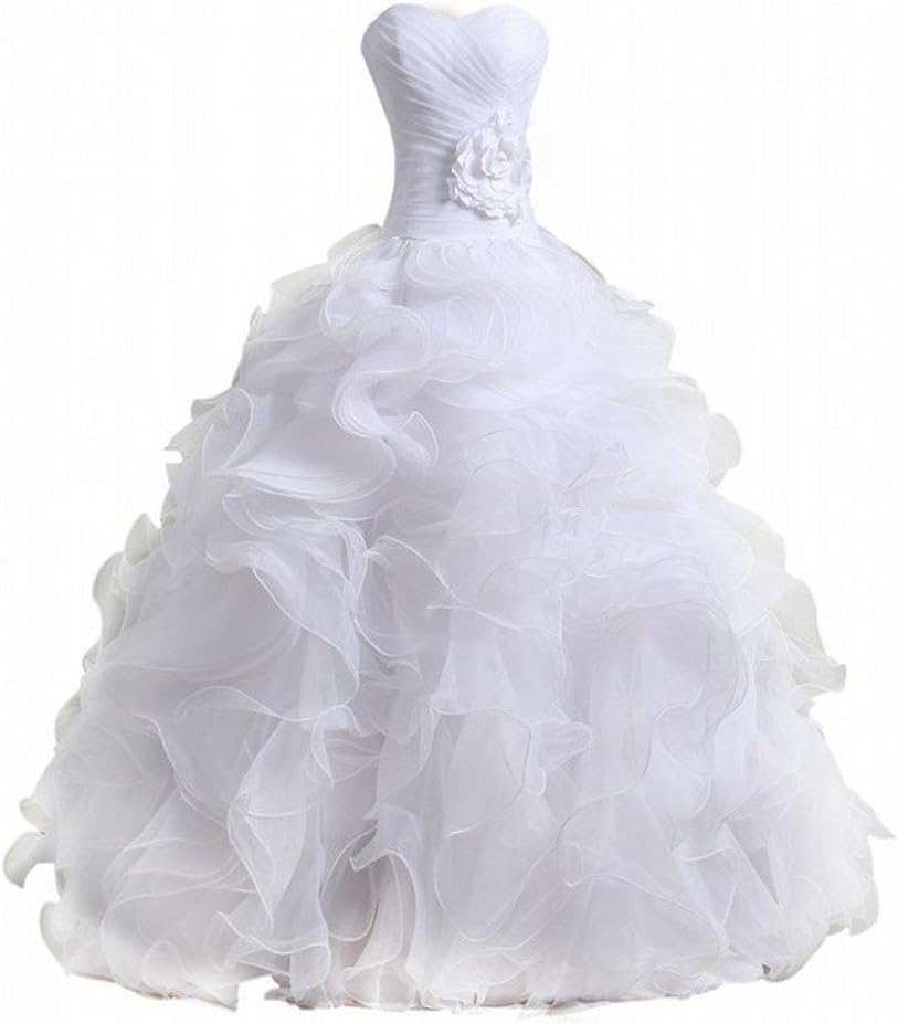 Bridal Mall Women's Organza Sweetheart Neckline Cascading Ruched Wedding Dress