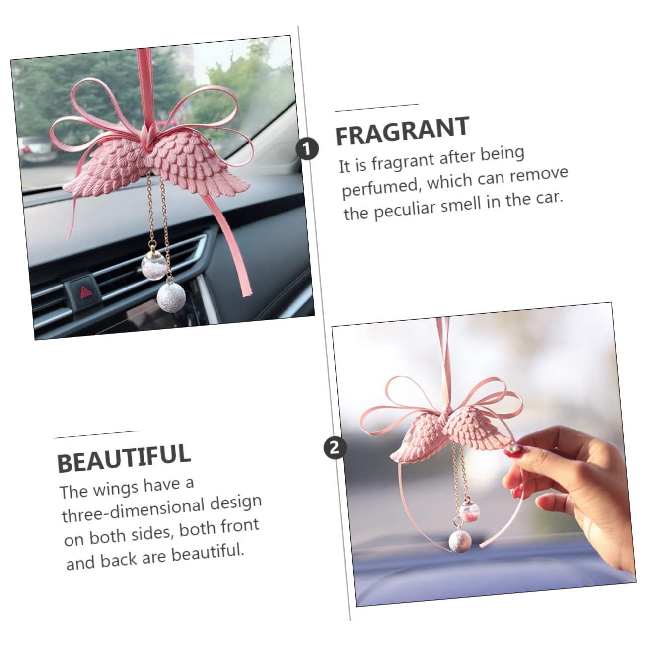 CALLARON 3stücke Car Rearview Mirror Pendant Mit Engel Flügeln Aromatherapie Duftspender Für Autos Vanille-öl Stilvolles Autozubehör Geeignet Für Fahrzeugmodelle