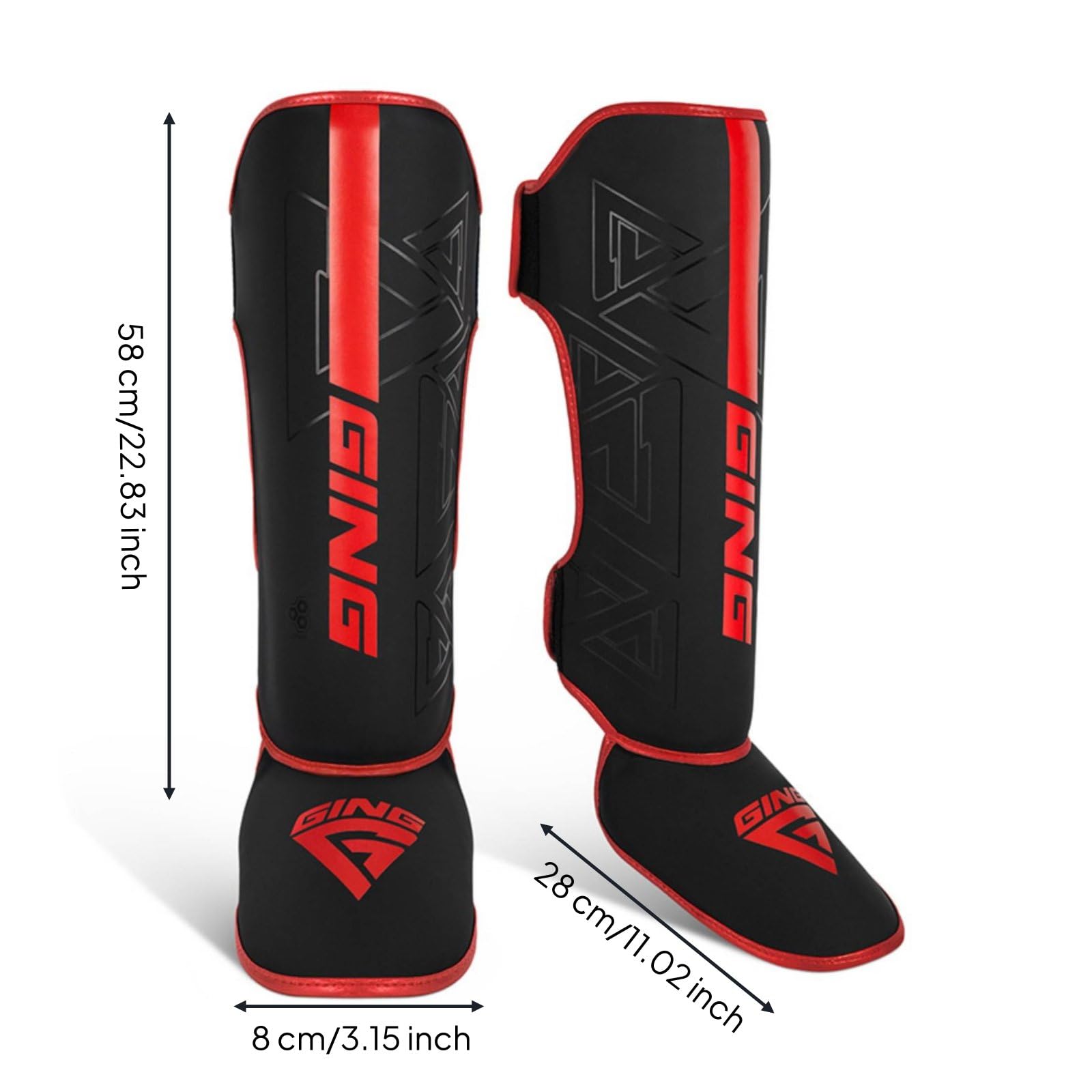 Protège-Tibia Arts Martiaux Protège-Jambe Rembourré Mousse Articulations Protection Renforcée Scratch Réglable Flexibilité Renforcée Convient Jeunes, Noir, Noir Et Rouge, L