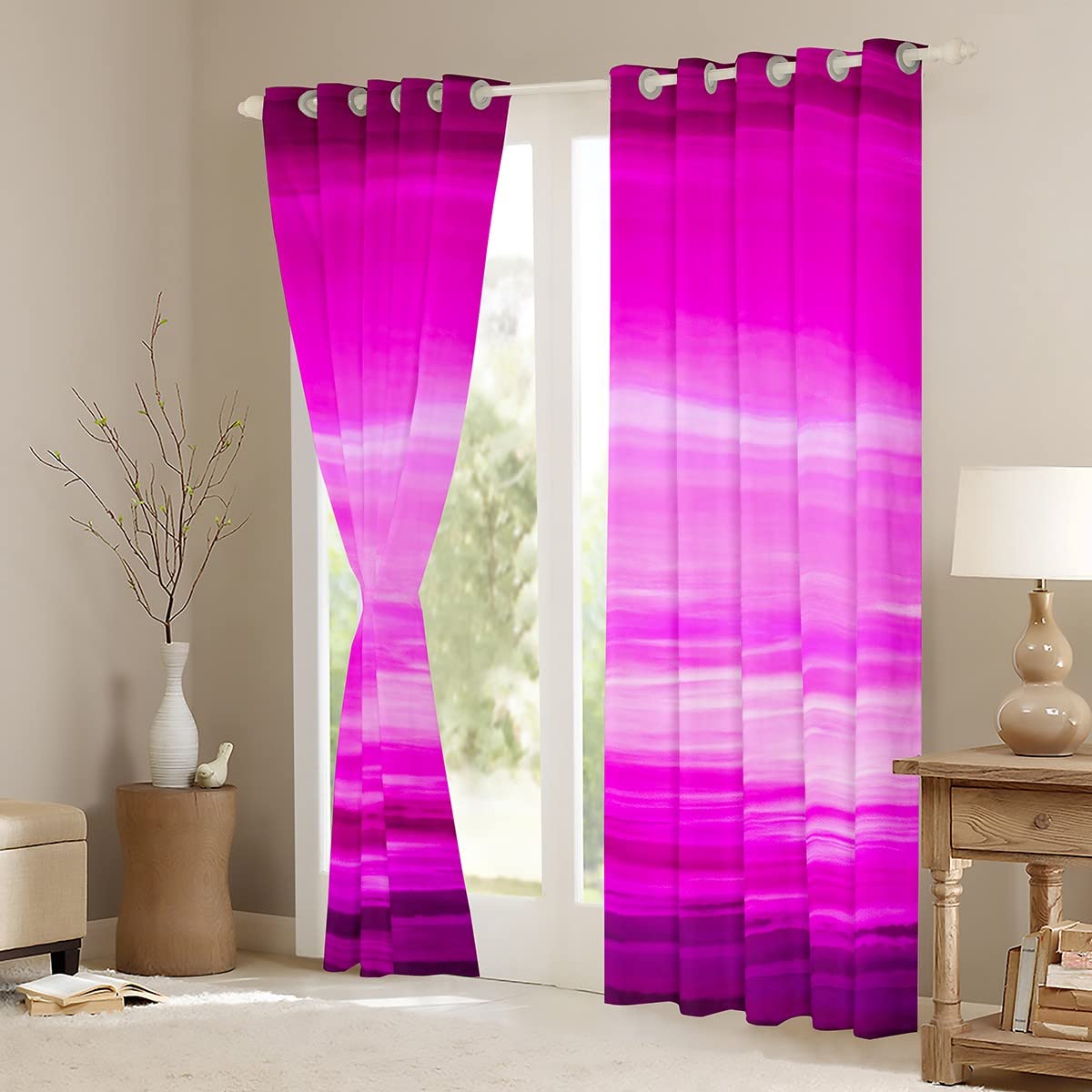 Loussiesd Purple Darkening Window Drapes Gradient Purple White Curtain Modern Blackout Curtainsfor Bedroom Minimalist Lines Window Treatments W66*L90 - Image 3