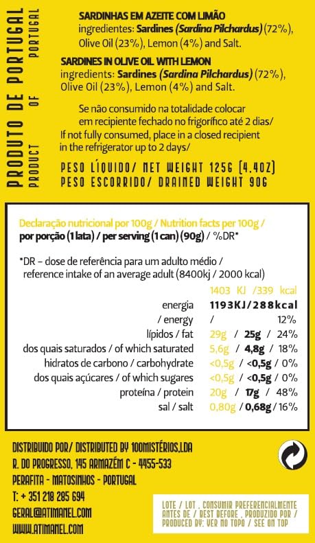 Miniatura 2 de Ati Manel Sardinas enlatadas en aceite de oliva y limón  4.41 oz de pescado enlatado  Paquete de 3 latas de 4.41 oz