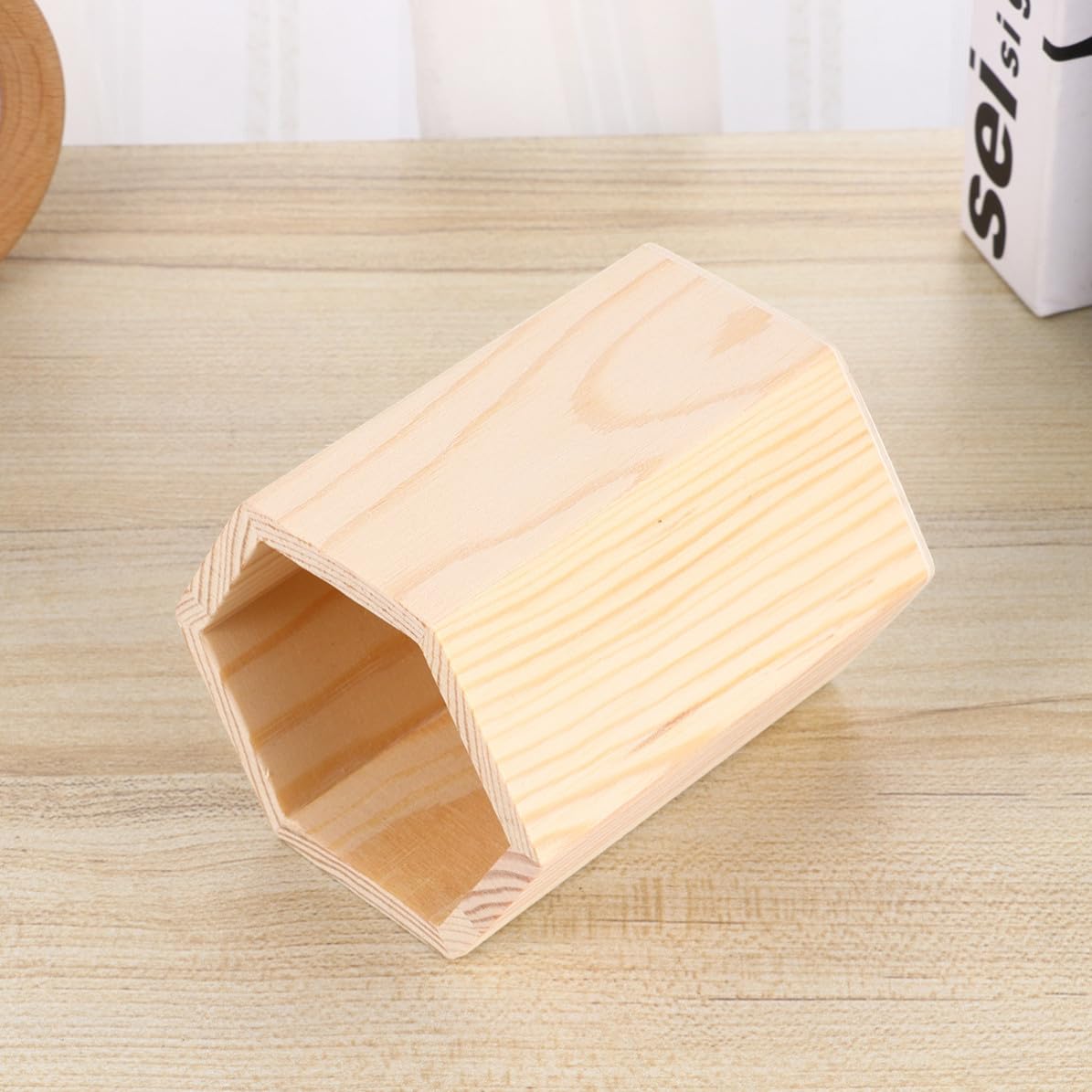 COHEALI 8 Piezas Portalápices Multiusos de Madera Beige Diseño Hexagonal, Resistente al Desgaste y Alto para Oficina y Proyectos de Manualidades