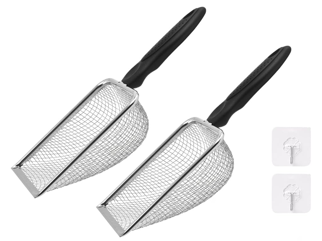 2PCS Filtri da Giardino in Acciaio Inox, 3.8/5MM Setaccio a Rete per Terreno con Manico, inviare 2 Ganci Adesivi, Setaccio da Giardino, Colino per Compost, Setaccio per Vasi, per Sabbia, Ghiaia