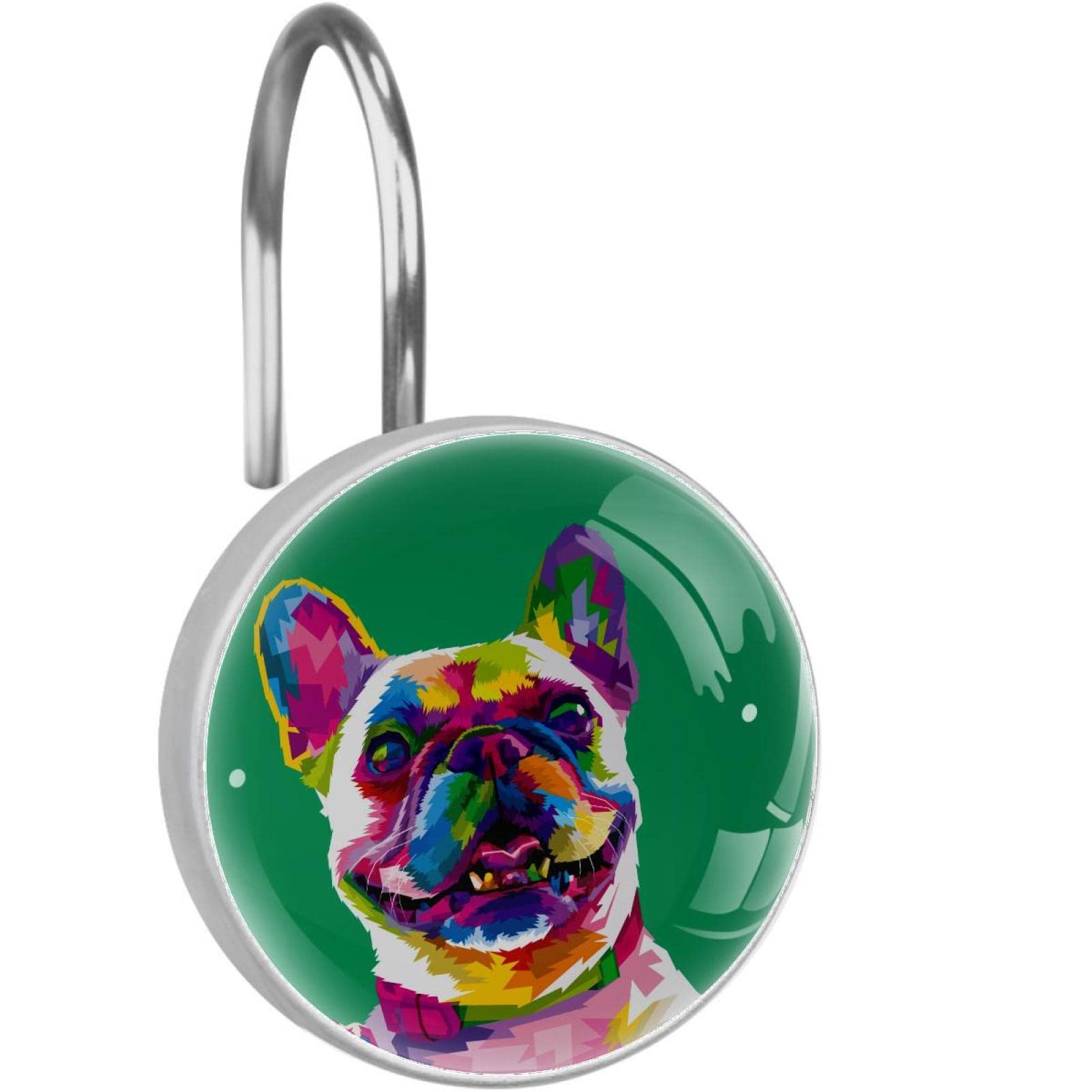 Crochets rideau de douche anti-blocage en acier inoxydable bouledogue coloré