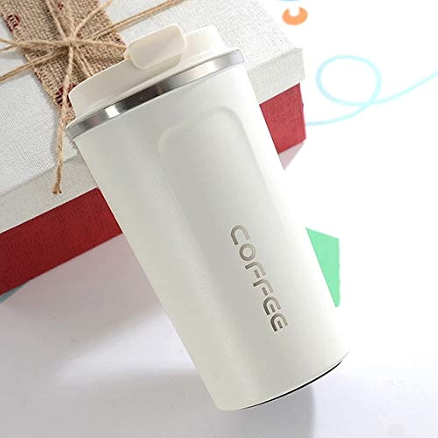 zhengpingpai Stainless steel travel mug coffee cup holding portable vacuum vacuum bottle mug coffee cup milk (Color : White 380Ml)