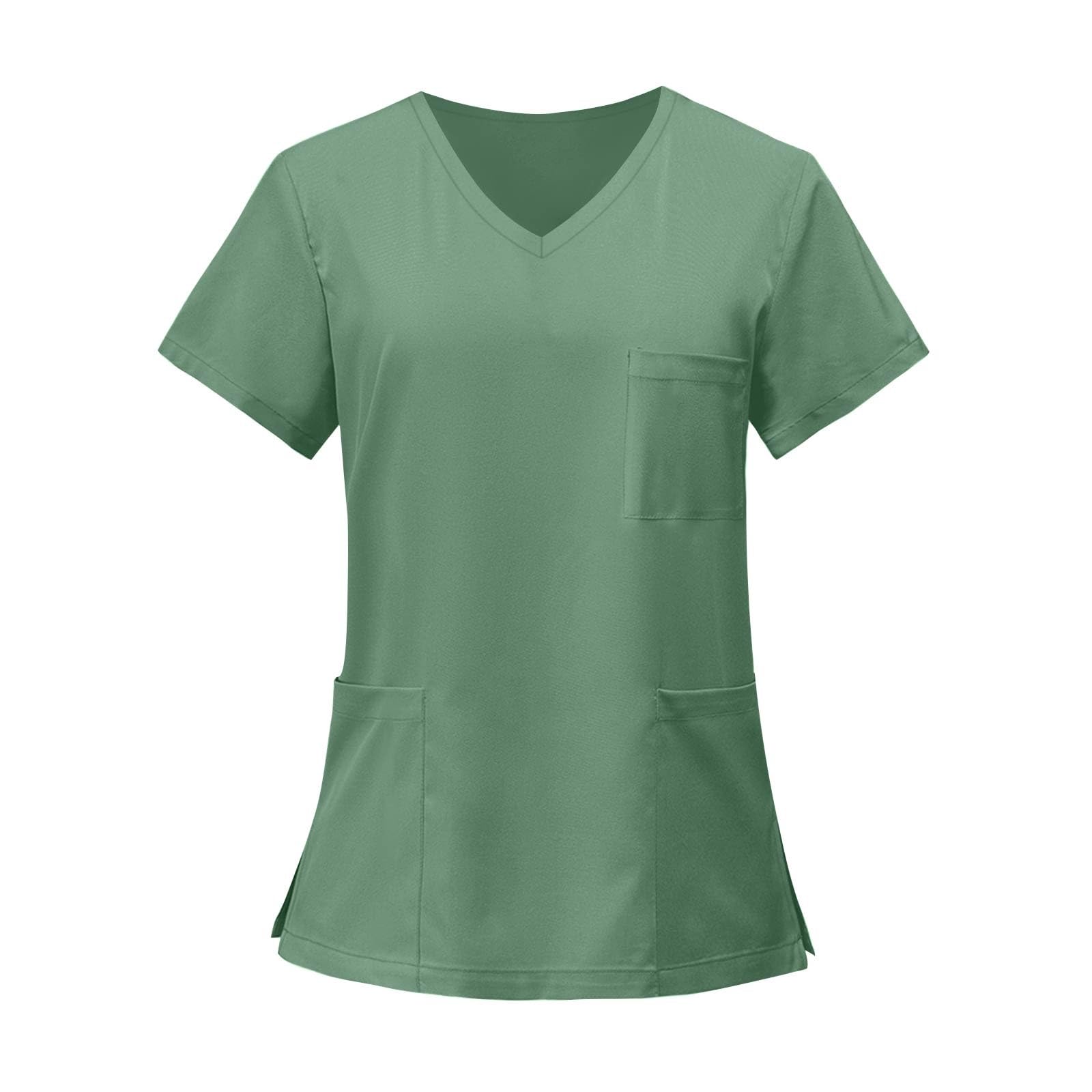 FONMA Scrub Tops for Women V Neck Stretch Shirts with Pockets Nurse Uniform