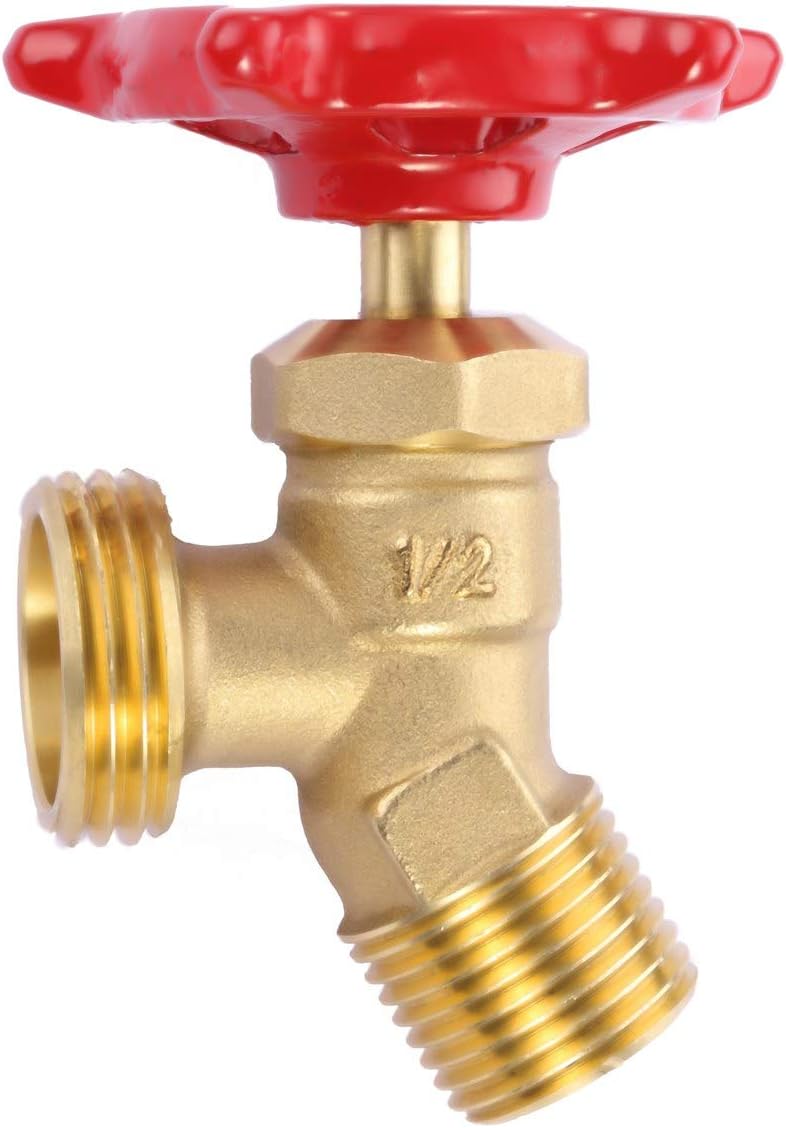 LitOrange Solid Brass Backyard 65 Degree Elbow Stop Valve Hose Bibb Solder NPT 1/2" Male Thread to MHT 3/4" Inch Male Threaded Garden Hose Connector Adapter Water Shut-Off Valve Faucet (Pack of 2)