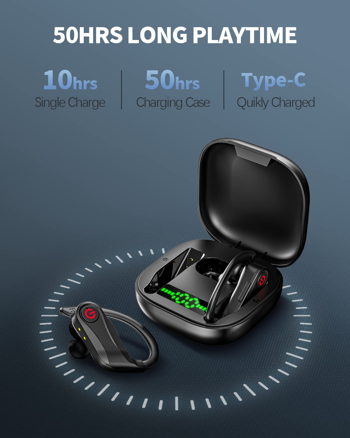 Boytond Auricolari Bluetooth Sports Cuffie Bluetooth Wireless Stereo HiFi Senza Fili Cuffitte con 4 HD Mics, ENC Cancellazione Del Rumore Auricolari, IP7 Impermeabili, Nero (2025)