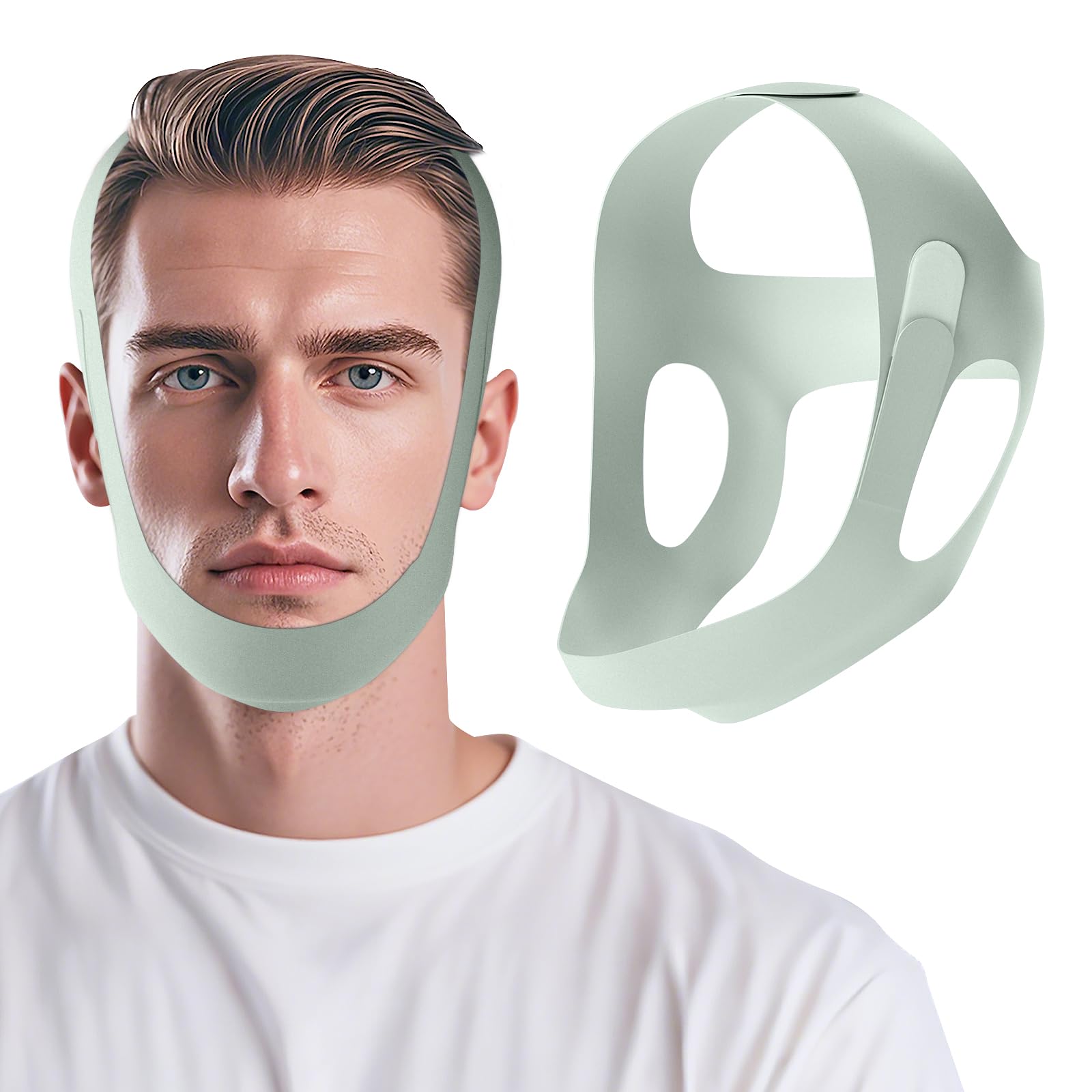 OHELEEP Anti Snore Chin Strap for CPAP Users, Snore Stopper Adjustable, Chin Strap for Sleeping Comfortable Stop Snoring Solution, Anti Snoring Devices Breathable and Reusable, Light Green, M