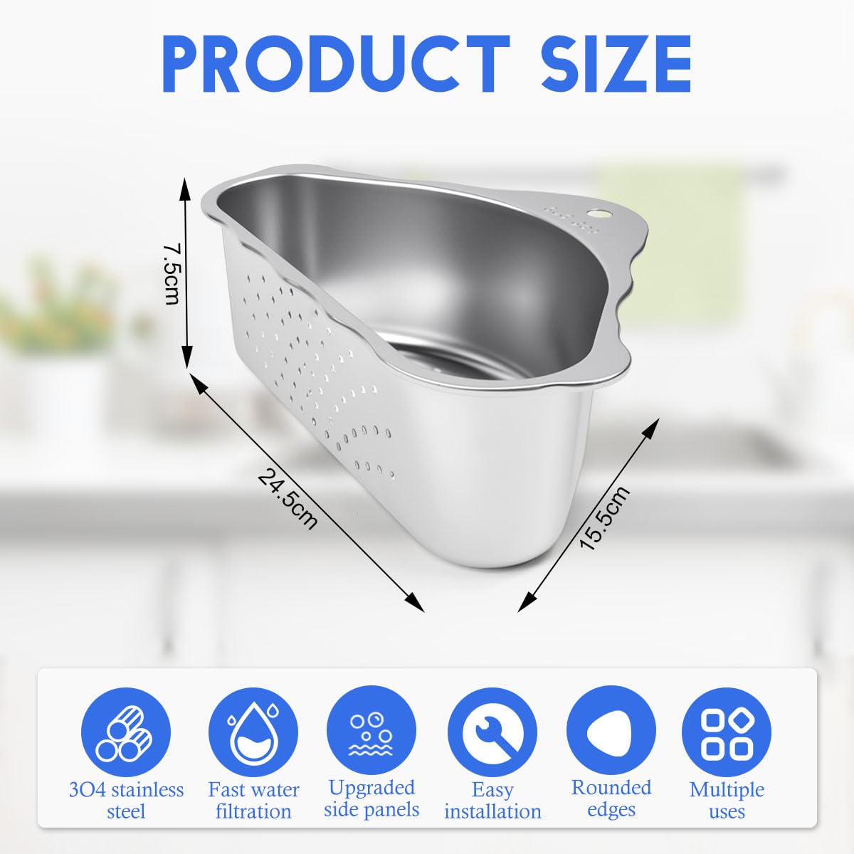 Colador para Fregadero de Cocina Cesta de Desagüe de Acero Inoxidable Triangular