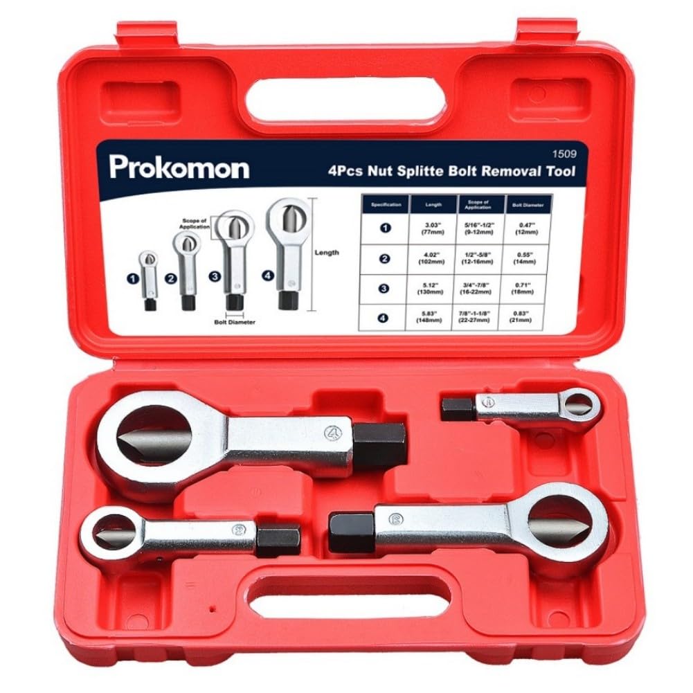 ProkomonMetal Nut Splitter Tool; 4 Pieces Nut Removal Tool for Broken Damaged Corroded Screw Nut Bolt