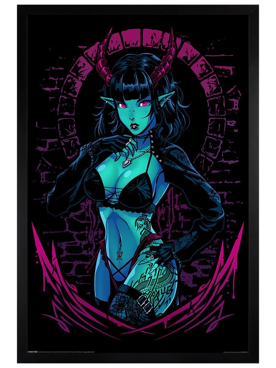 Grindstore Requiem Collective Jolie Maxi Poster - Black Wooden Framed - Framed Poster Print, Wall Decor/Art, Home Gift Idea, For Living Room, Bedroom, Home or Office Display