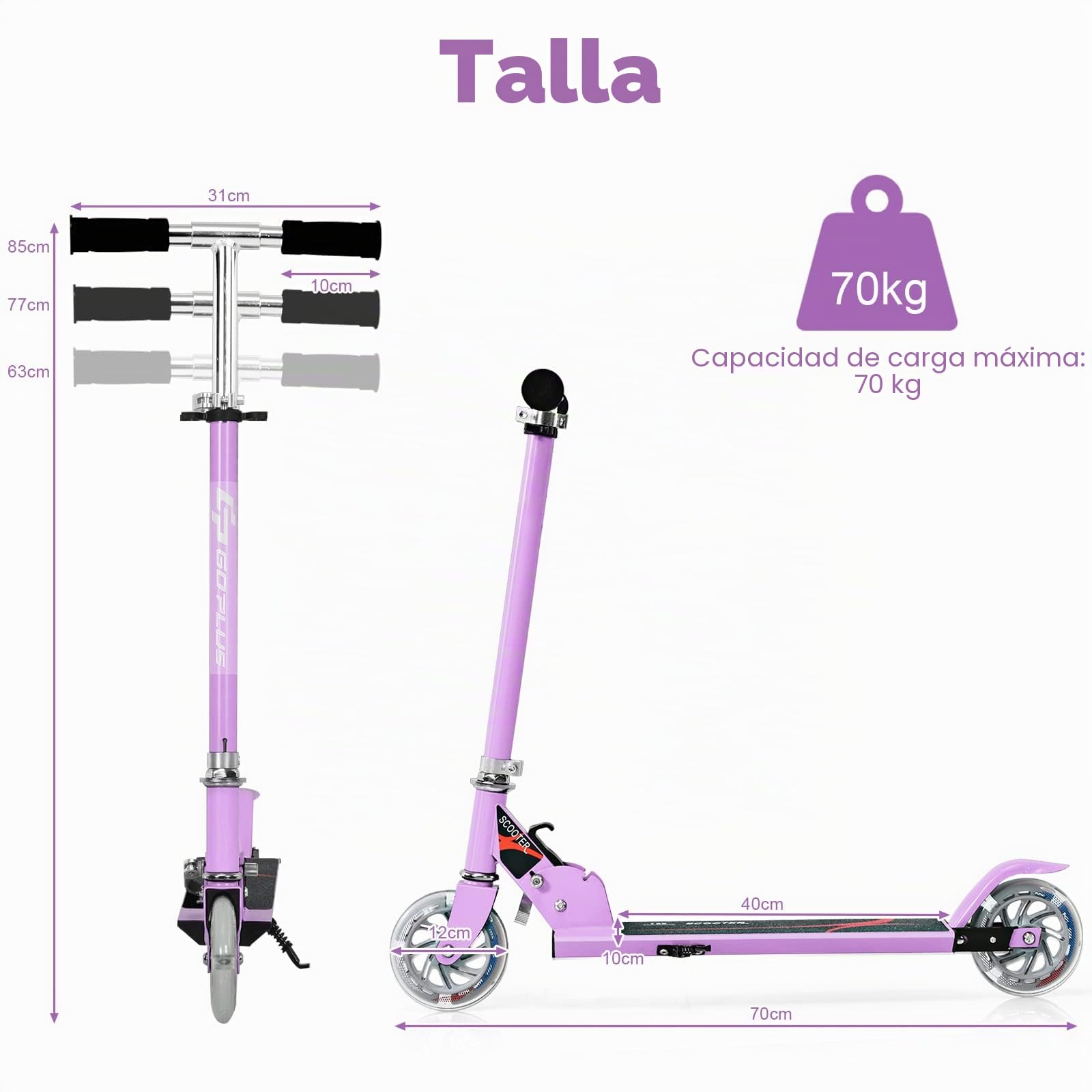 GOPLUS Patinete plegable para niños, con ruedas LED, a partir de 4 años hasta 70 kg