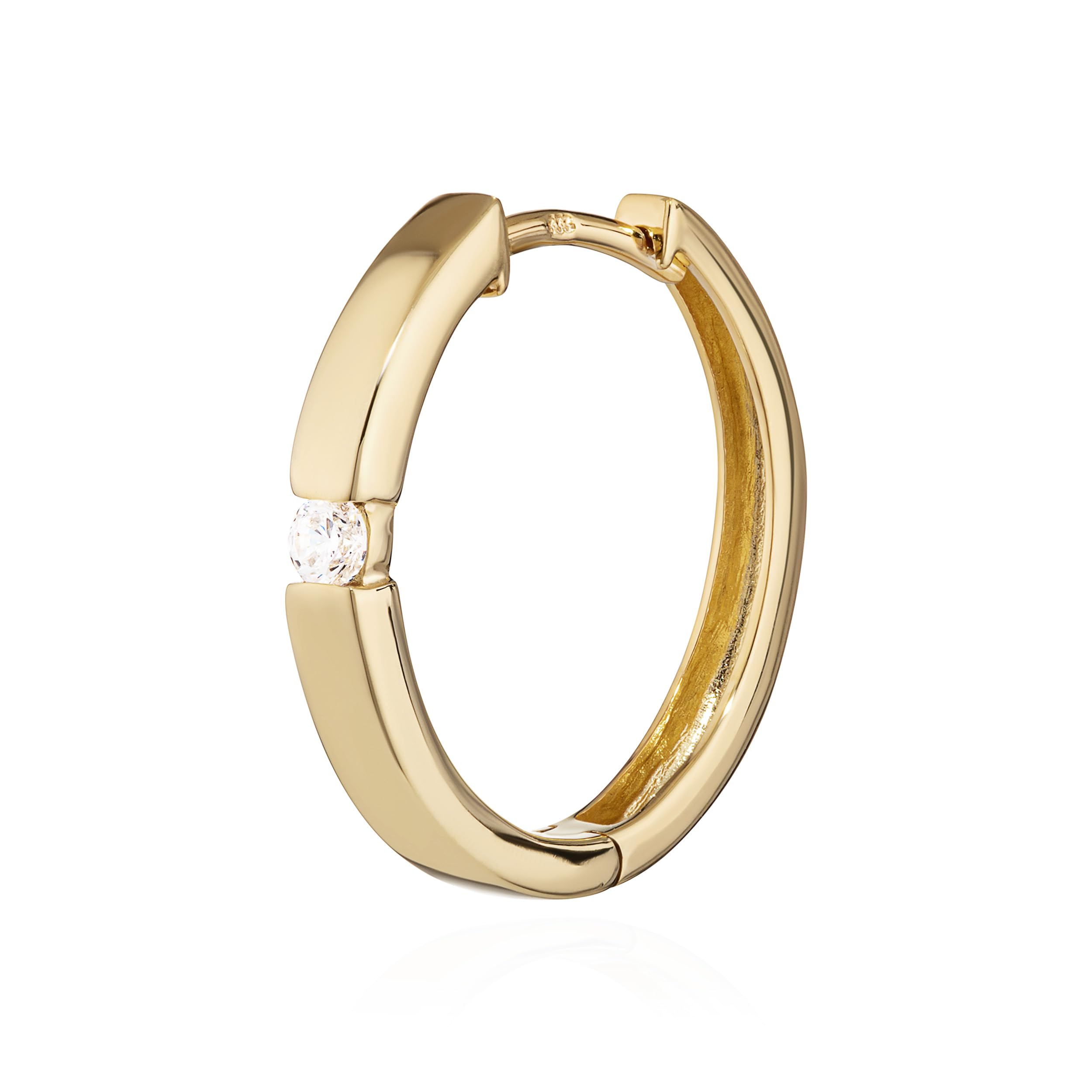 NKlaus Klappcreole, Creolen Echtgold 333 mit Zirkonia, 18,4 mm, 1 Stück | Quadratischer Stein; Gelbgold, Breite 2,7 mm, Stärke 2 mm, hochglanzpoliert, für Damen und Mädchen
