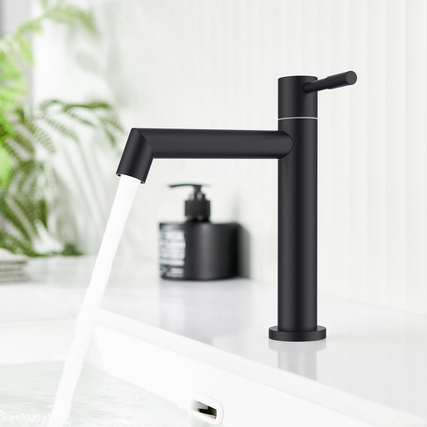Robinet Eau Froide Uniquement Noir, Robinet Lave Main Salle Bain avec Mousseur Amovible, Acier Inoxydable avec Hauteur sous Bec 113 mm pour WC Invités