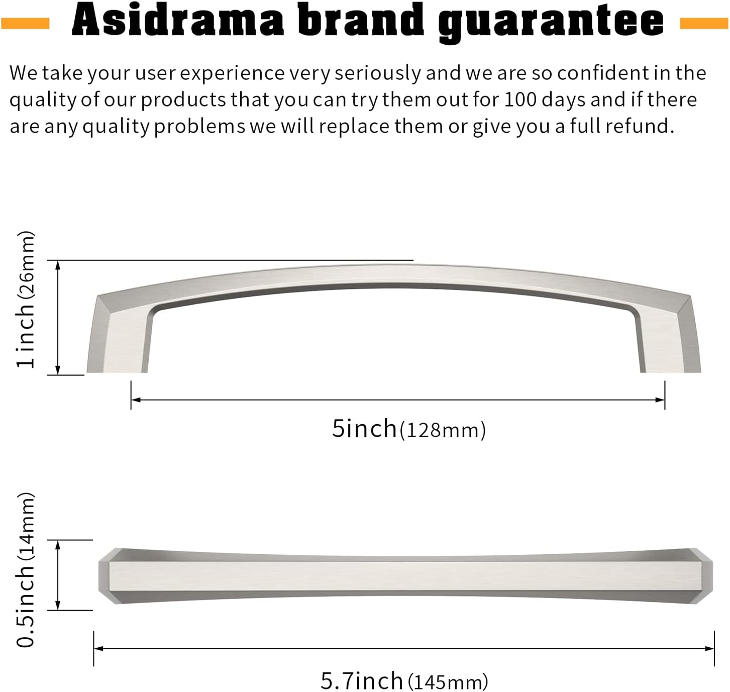 Asidrama 10 Pack 5 Inch(128mm) Brushed Satin Nickel Kitchen Cabinet Handles, Cabinet Pulls Kitchen Cabinet Hardware for Cupboard Drawer Pulls