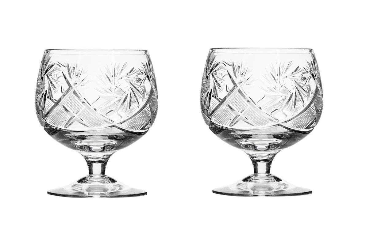 Set of 2 Russian Cut Crystal Brandy Snifter Glasses 11oz, Old