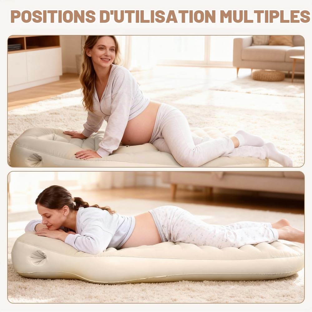 Coussin Gonflable de Grossesse, Cousin de Grossesse pour Dormir, Tapis de Yoga pour Femmes Enceintes avec Trou, Matelas Gonflable Floqué Confortable, Matelas Gonflable pour Femme Enceinte