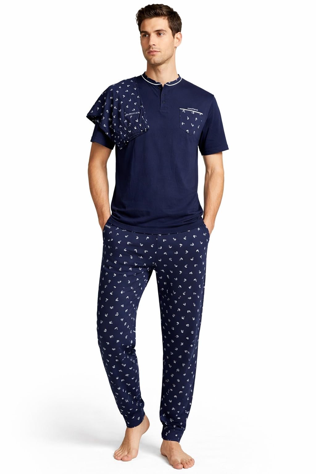 Men's 3 Piece Polycotton Pyjamas - Half Sleeve Top, Long Trousers and Shorts, Home Night Set, Various Colours and Sizes