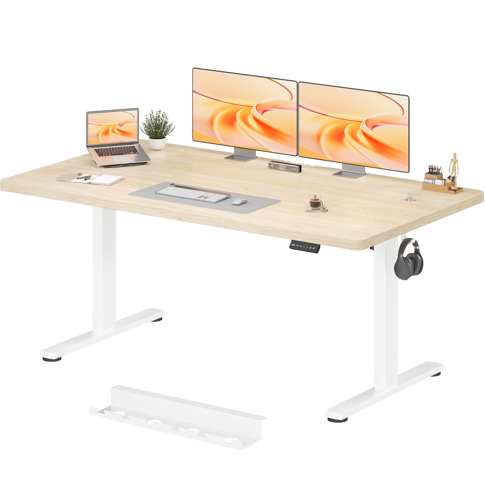 JUMMICO Höhenverstellbarer Schreibtisch 160x80cm mit Kabelwanne | Ergonomischer Bürotisch mit 18 mm Tischplatte mit Automatischer Sitzerinnerung Standing Desk für Homeoffice & Gaming