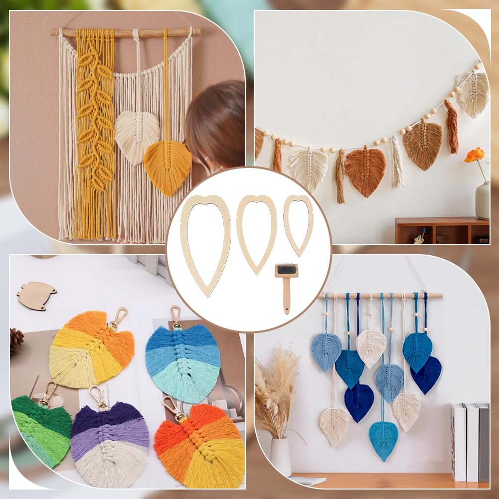 BENECREAT Set di Forniture per Macramè Da 4 Pezzi - Modello di Foglia, Stampi Da Taglio e Pettine per Realizzare Nappe con Piume
