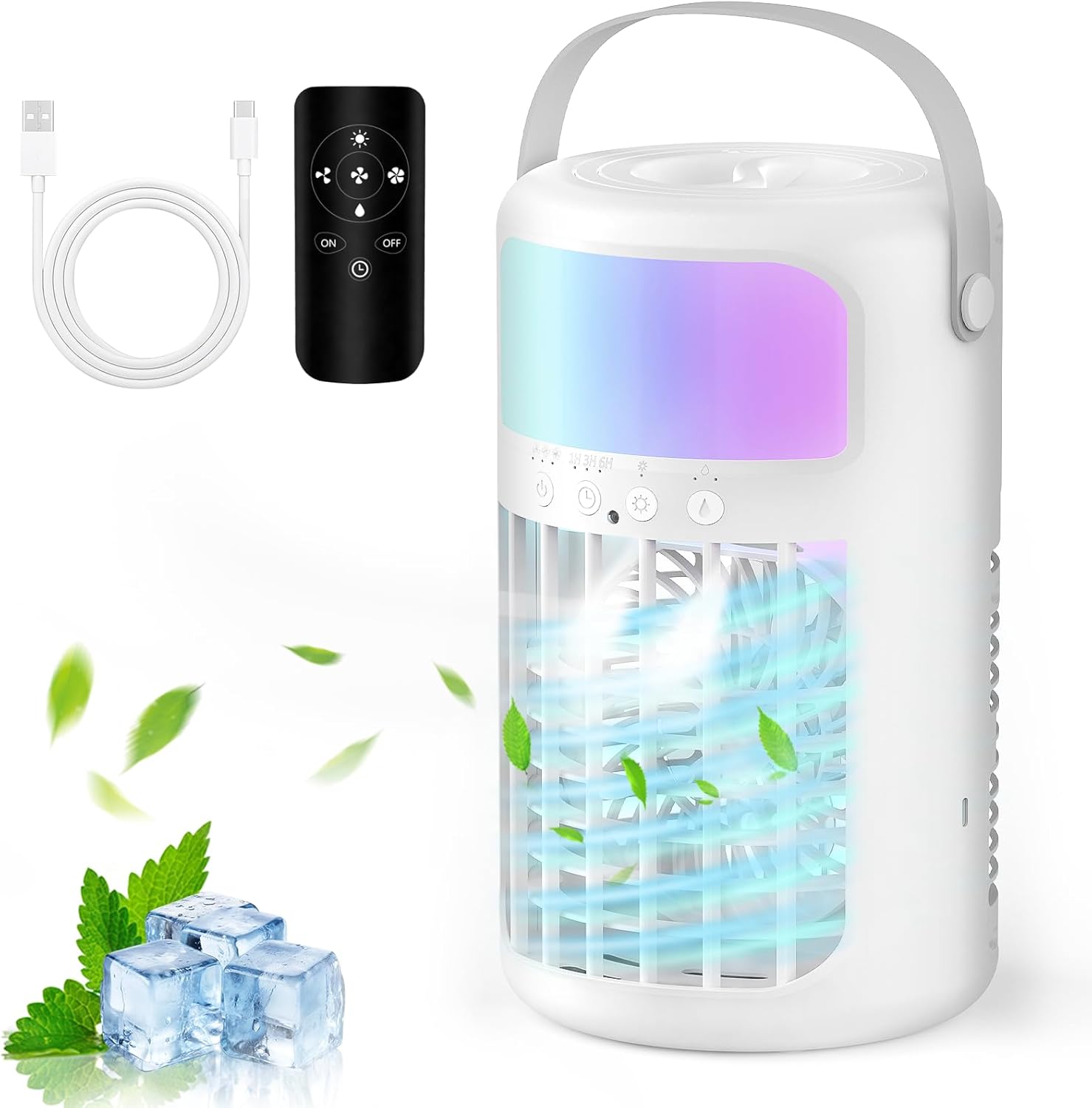 Portable Air Conditioners,air conditioner, 3-Speed Fan, 2-Speed Cold Fog,4 in 1 Humidifier, Air Conditioner,Fan,2 Atomising Nozzle, 7-Colour Led Light, Large Capacity 1500ml,Remote Control