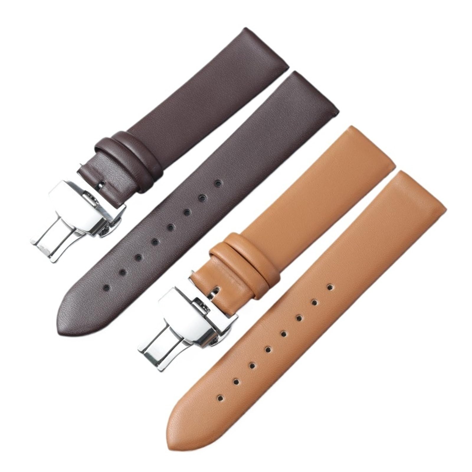 HuanJ Bracelet De Montre En Cuir Véritable, Accessoires, Bracelet Souple Et Fin Avec Boucle Papillon Automatique En Acier Inoxydable