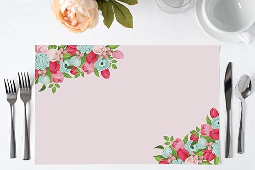 Miniatura 2 de Juego de 25 manteles individuales de papel rosas y azules con diseño floral elegante, perfecto para cenas modernas, despedidas de soltera,