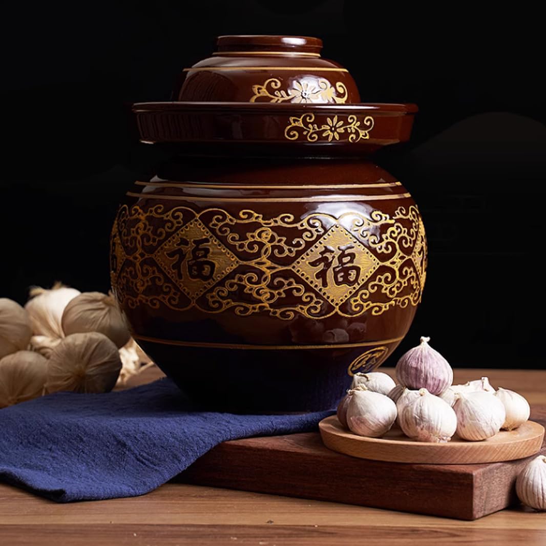 Duży ceramiczny słoik na marynaty z pokrywkami, syczuański tradycyjny chiński porcelanowy garnek do marynowania, ceramiczny garnek fermentacyjny z uszczelką wodną pokrywką śluzy powietrznej, garnek z
