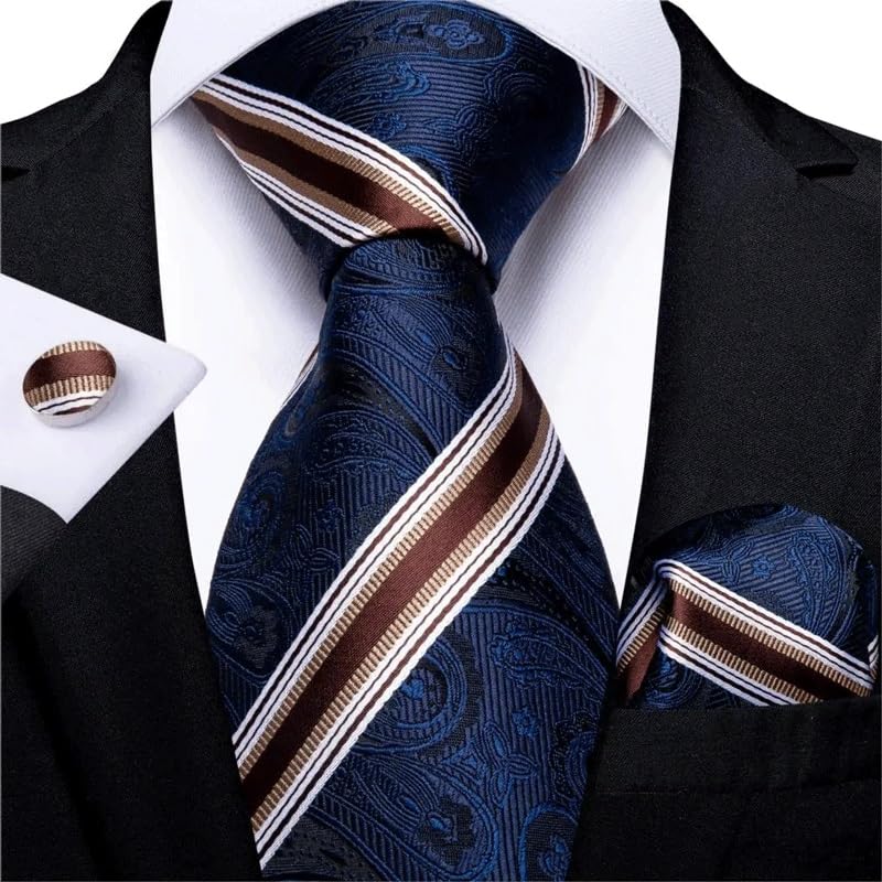 Corbata de negocios a rayas para hombres con set de accesorios miniatura 2