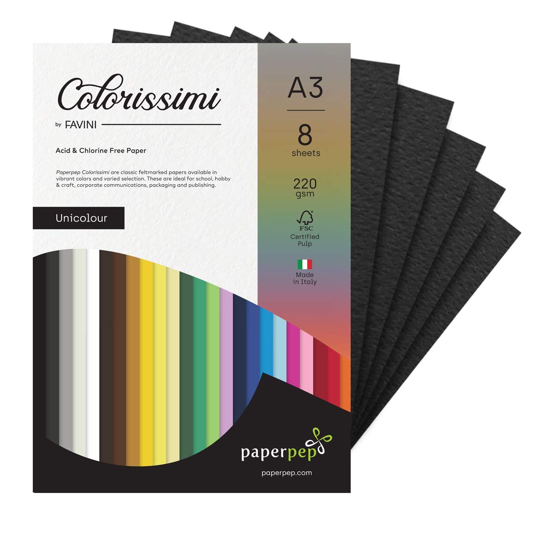 Paper Pep Colorissimi Card Stock 220GSM A3 Nero (Black) Unicolor Pack of 8 Sheets-image-14