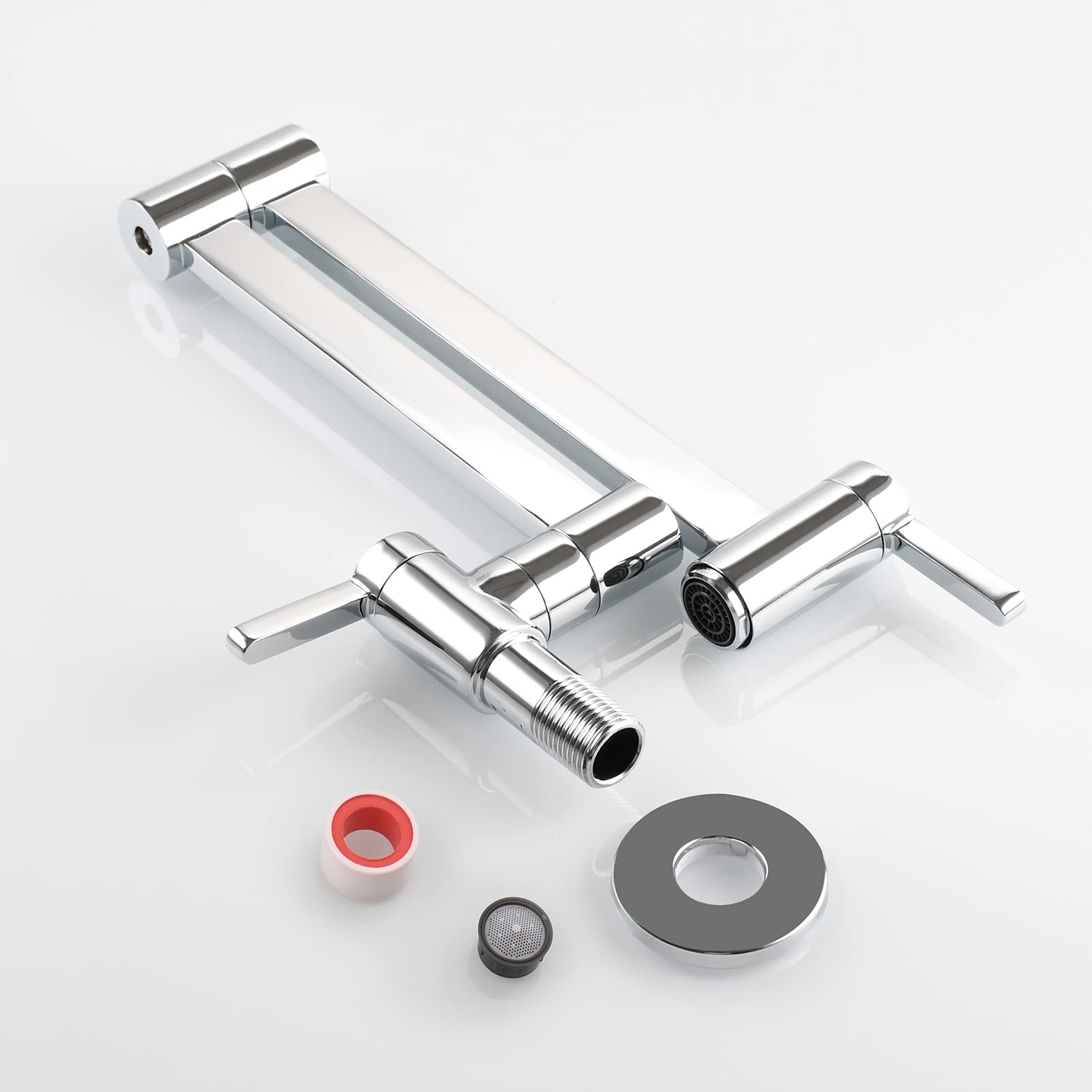 Rubinetto Riempi Pentole In Ottone - Braccio Oscillante A Doppio Snodo, 2 Maniglie, Montaggio A Parete, Per Lavello Cucina