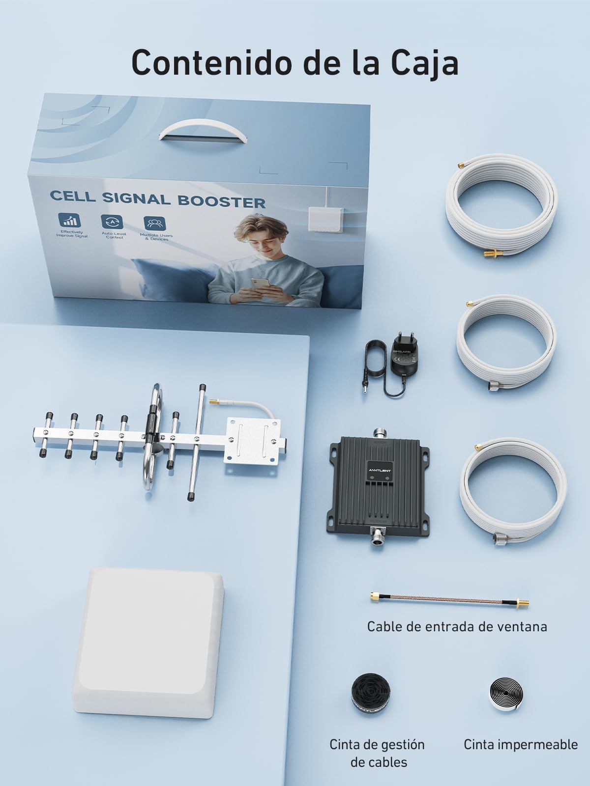 Amplificador de Cobertura Movil en Banda 7/20 4G LTE 3G gsm Repeater Amplificador de Señal para Hogar y Oficina - Antena de Gran Cobertura - Compatible con Todos los Operadores