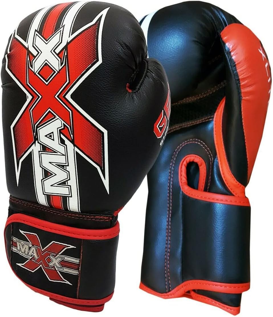 MAXX Junior Boxing Gloves: Adjustable Strap Training Gloves for MMA, Boxing, Muay Thai – Perfect for Boys and Girls (X1 Black Red, 8OZ) — image 1