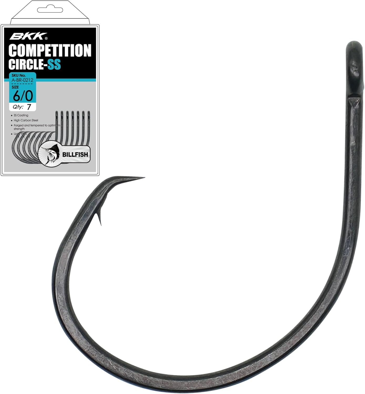 BKK Competition Circle-SS Hook | 6/0 | 100-Pack | Saltwater Super Slide Coating | Inline Needle Hook Point | Forged Shank | Bill Fish Live Bait
