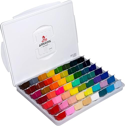 Juego de pintura Gouache, 56 colores x 1.0 fl oz (1.0 fl oz), diseño único de taza de gelatina en un estuche de transporte, pintura Gouache perfecta