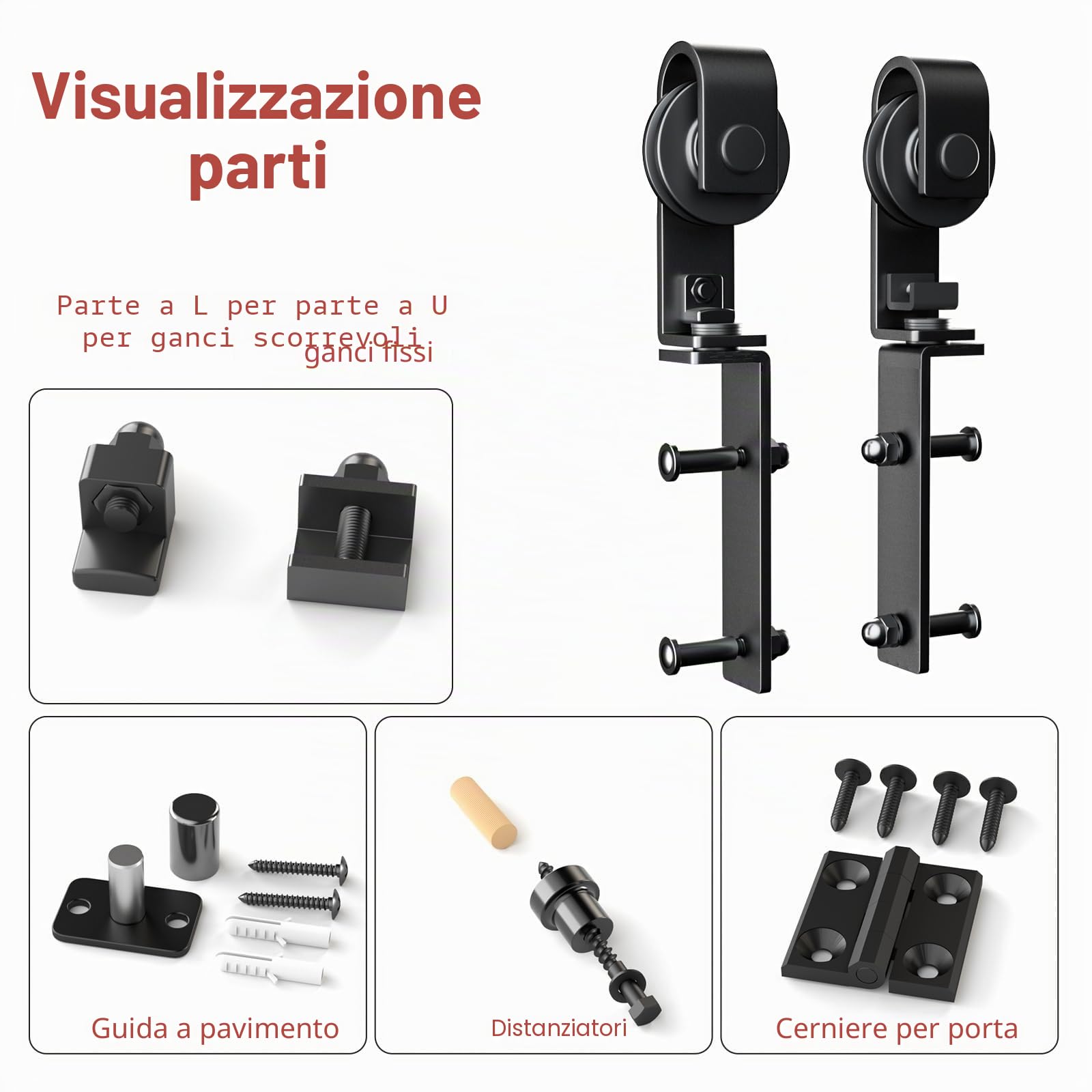 CCJH Kit di binari per porta scorrevole a 2 ante pieghevoli da 100 cm (porta non inclusa)