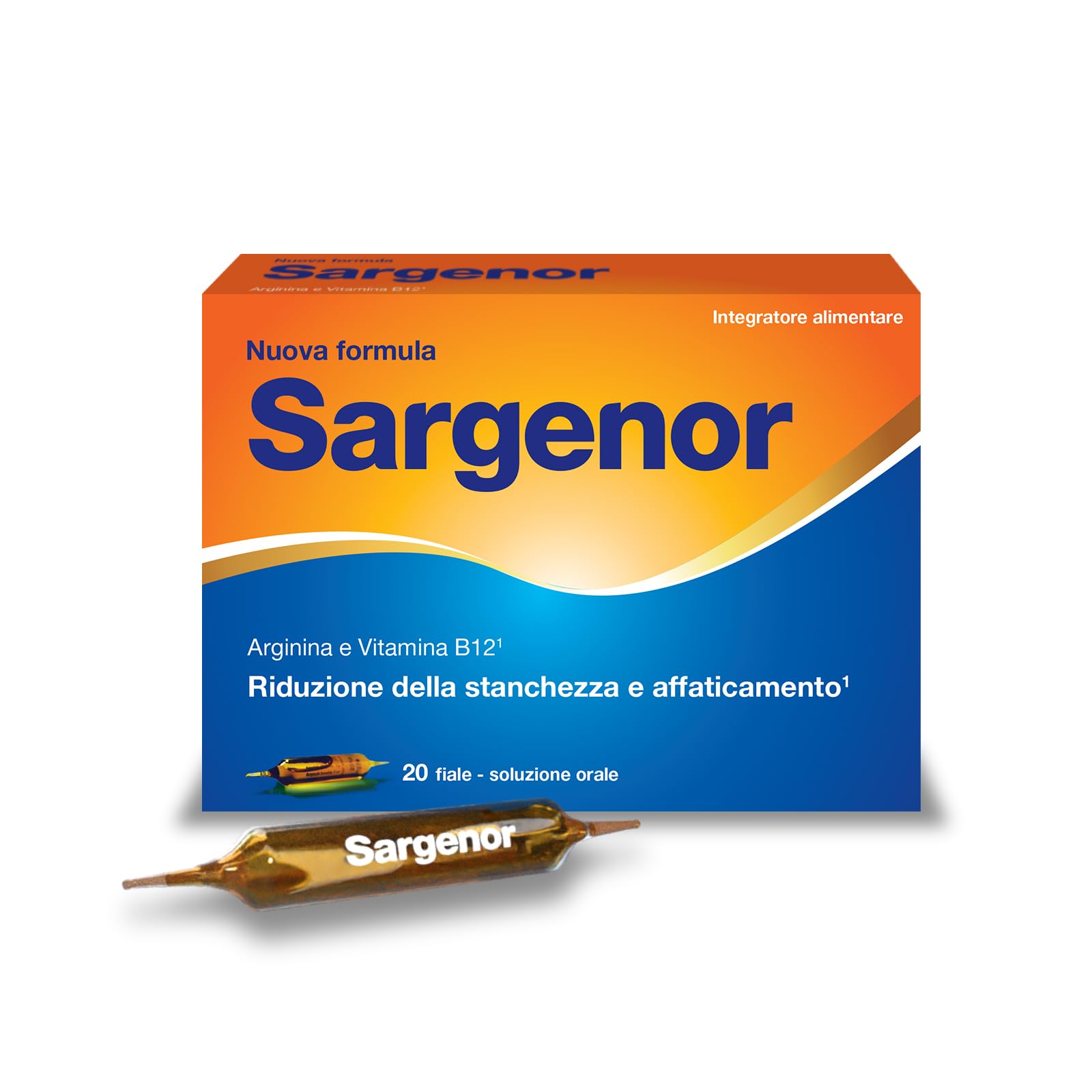 Sargenor, Integratore Alimentare con Arginina e Vitamina B12, Utile in Caso di Stanchezza Fisica e Mentale, Confezione da 20 Fiale