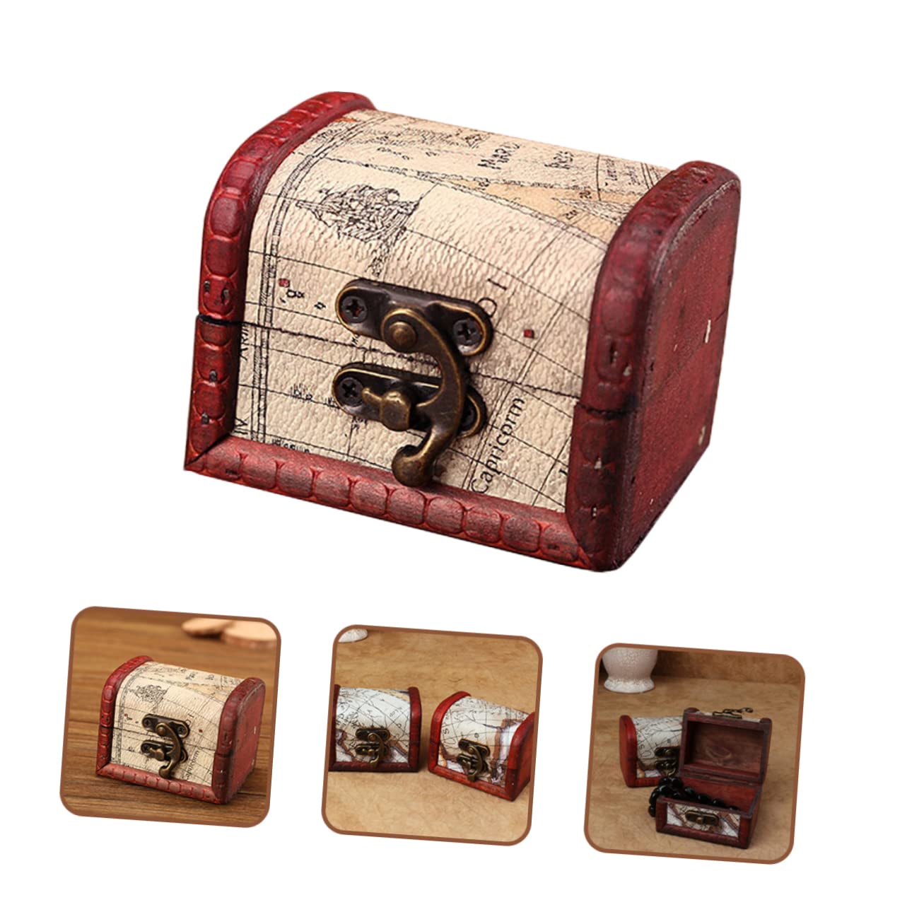 NOLITOY 3pcs Boho Jewelry Box Vintage Wooden Storage Case Retro Trinket Box for Boys and Girls Pirate Party Treasure Chest