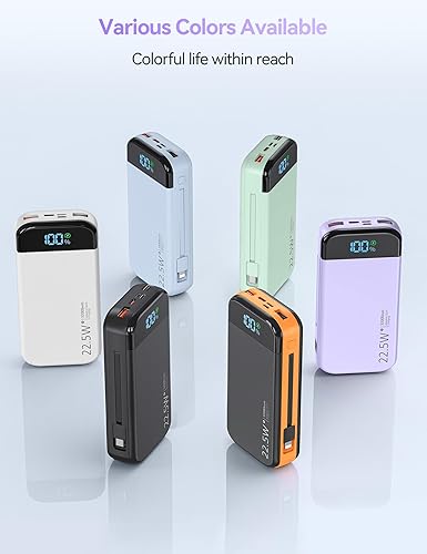 Miniatura 8 de Cargador portátil de batería con cables integrados, 32000 mAh, 22.5 W, USB C, carga rápida, 5 salidas 3 entradas, paquete de baterías esenciales de