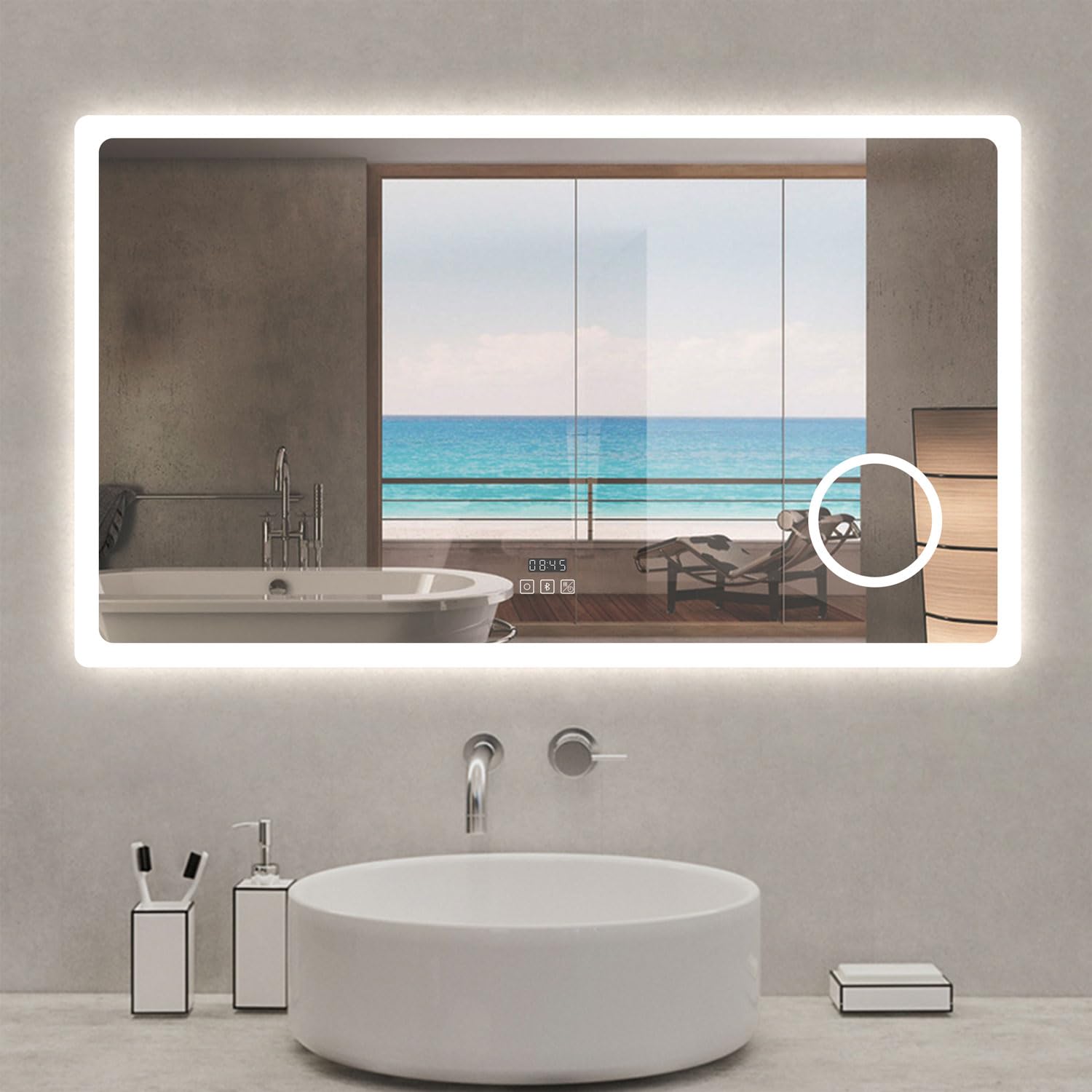 Grand miroir LED 140x80cm en verre trempé HD pour salle de bain
