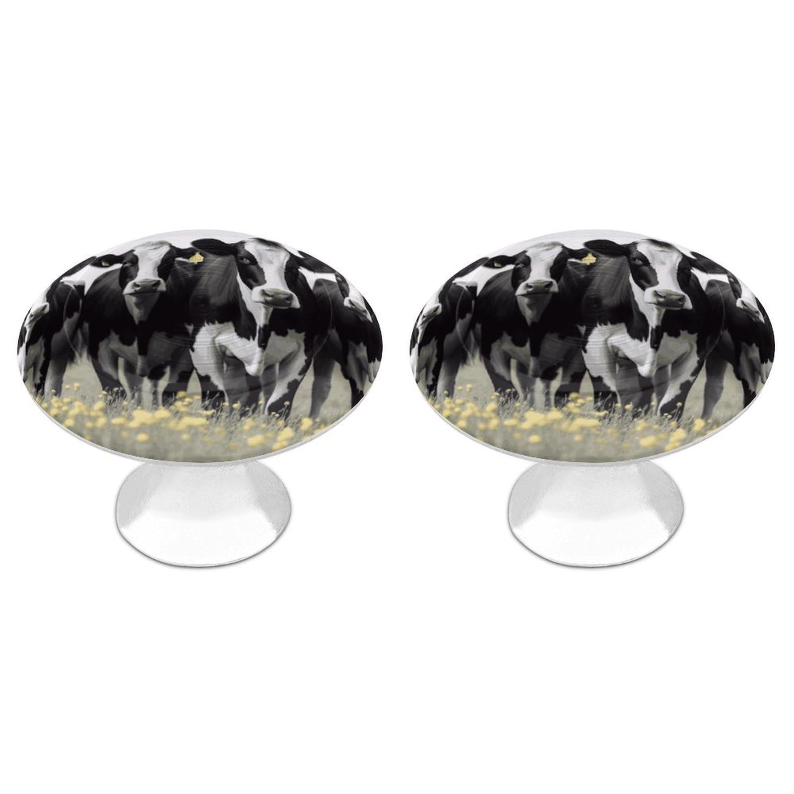 Vstadank Style Black White Cows Drawer Knob Round Dresser Sturdy Drawer Pulls With Mounting Screws Kitchen Stainless Steel Modern Decorative Handles For Cupboard Closet Bathroom