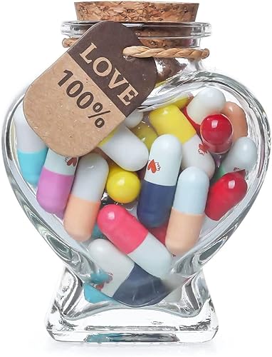 Miniatura 13 de Hefonti Mensaje de cápsula en una botella, 50 piezas de píldoras de amor, letras de relaciones de larga distancia, regalos para pareja, novia, 50