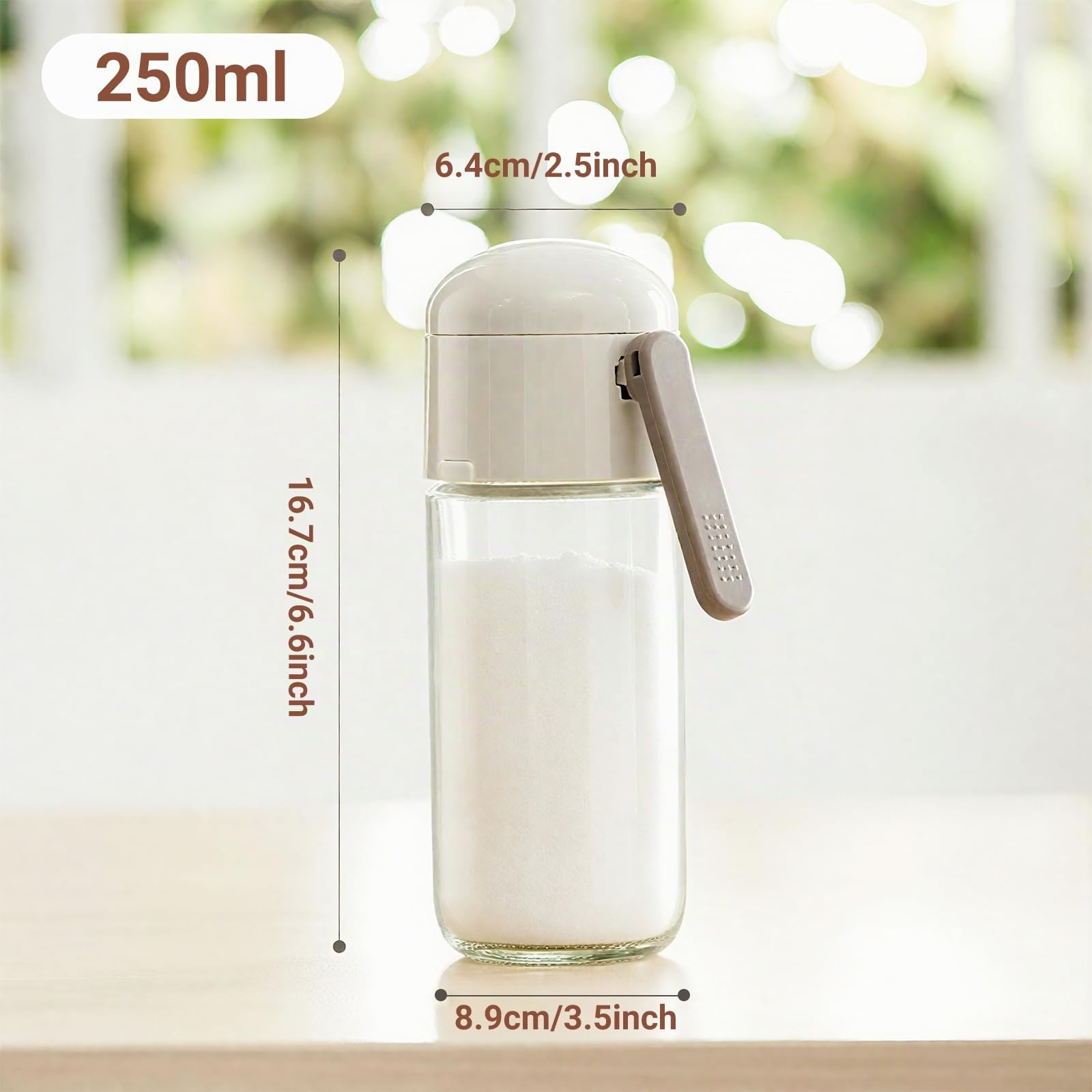 Glas-Gewürzstreuer mit Aromadeckel - salzstreuer - präzises Dosierstreusystem - 250 ml Fassungsvermögen - Weiß