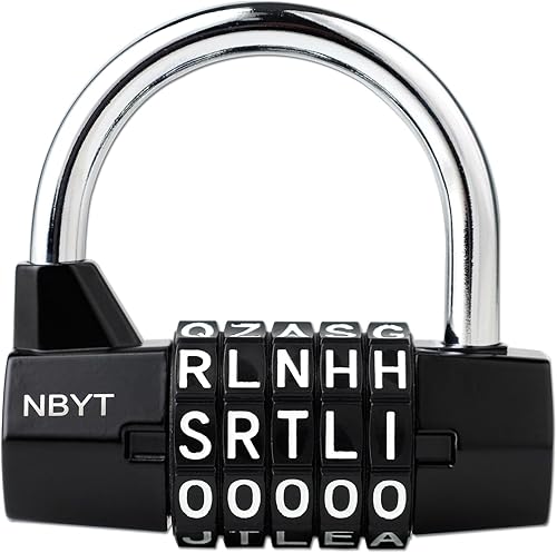 Candado de combinación de letras de 5 esferas, cerradura de aleación de zinc reajustable (grillete resistente de 0.276 in) para taquillas, puertas,